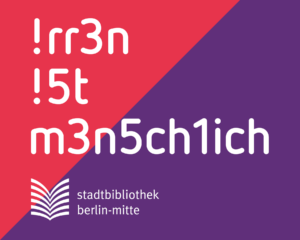 Grafik mit Text zur Verlagspräsentation in der Bibliothek, Berlin Mitte